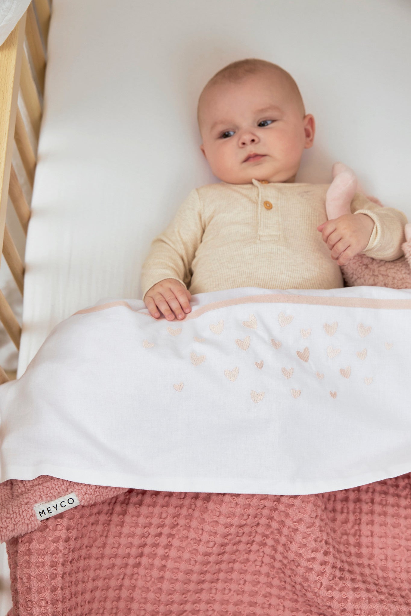 Ledikantlaken Hearts (100x150 cm) - Soft Pink