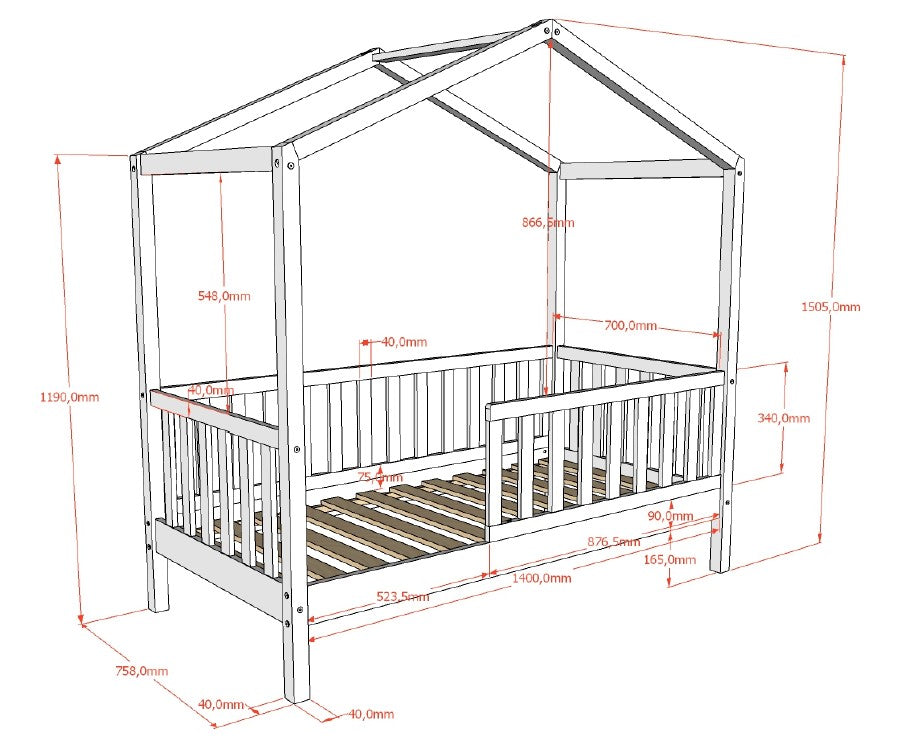 Dallas House Bed Toddler Bed 70x140 cm - Natural