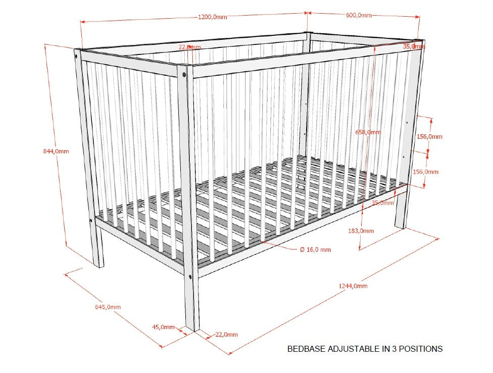2-delige Babykamer Dino (bed en commode) - Nature of Wit