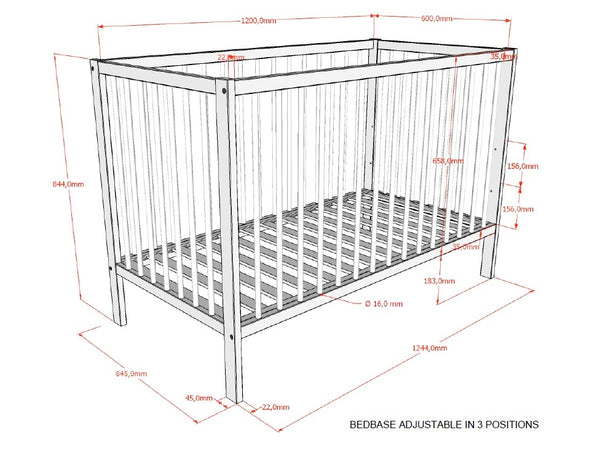 2-delige Babykamer Dino (bed en commode) - Nature of Wit