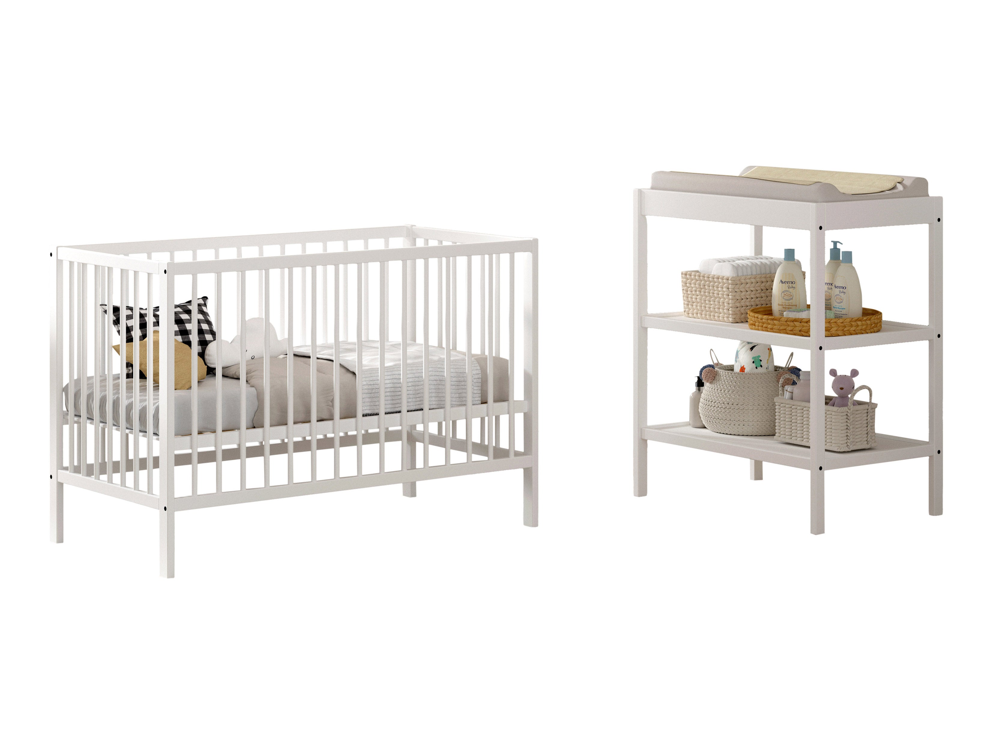 2-delige Babykamer Dino (bed en commode) - Nature of Wit