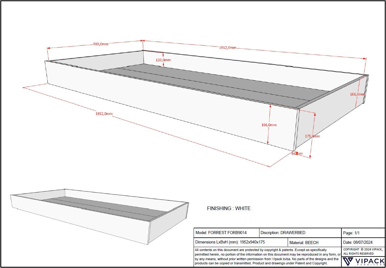 Forrest Kajuitbed 90x200 - Wit
