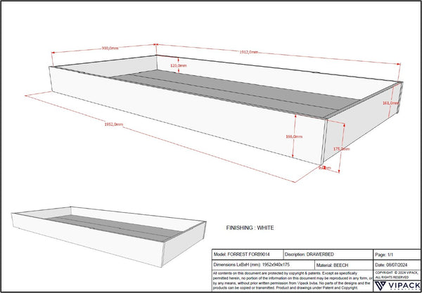Forrest Kajuitbed 90x200 - Wit