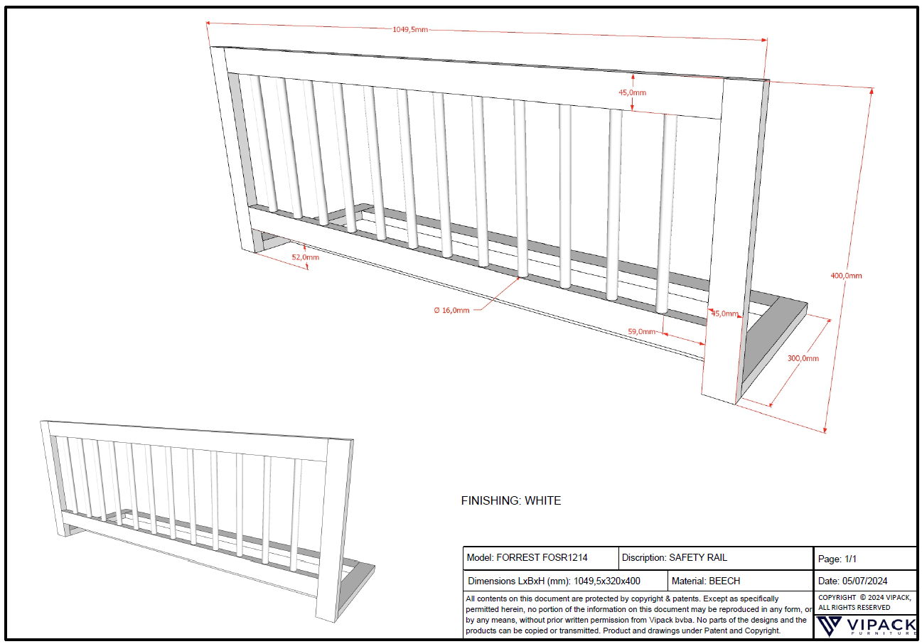Forrest Kajuitbed 90x200 - Wit