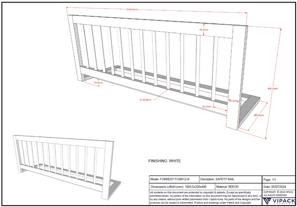 Forrest Kajuitbed 90x200 - Wit