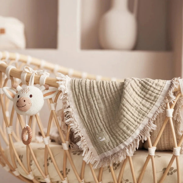 Wiegdeken Fringe (75x100 cm) - Olive Green/Ivory