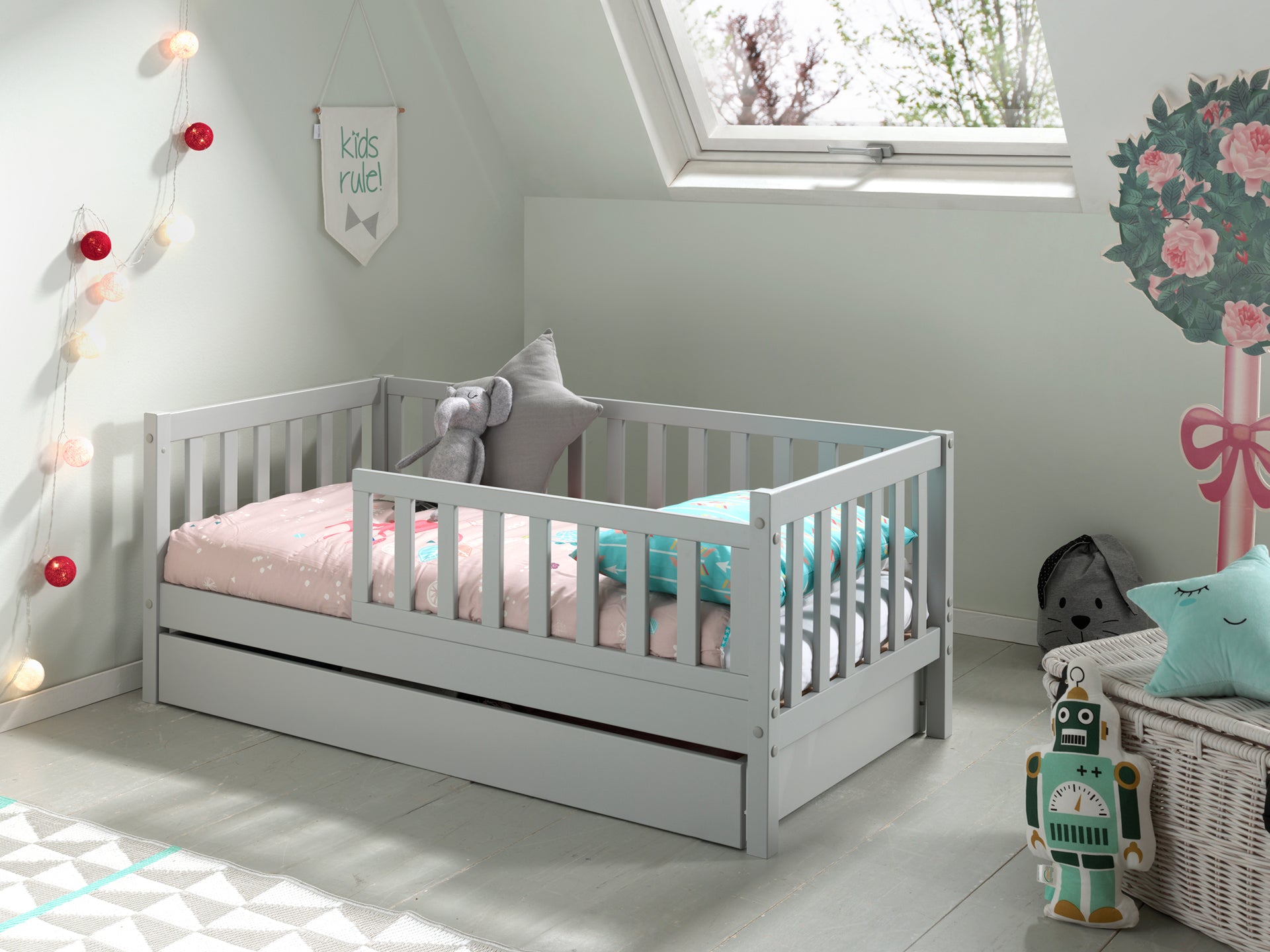 Toddler bed 70x140 with or without matching bed drawer - gray