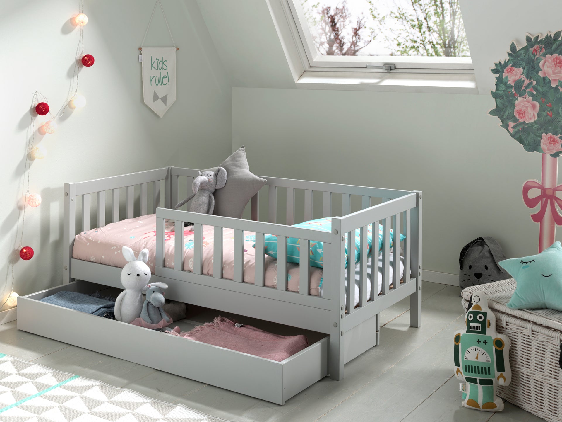 Toddler bed 70x140 with or without matching bed drawer - gray