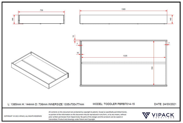 Toddler bed 70x140 with or without matching bed drawer - gray