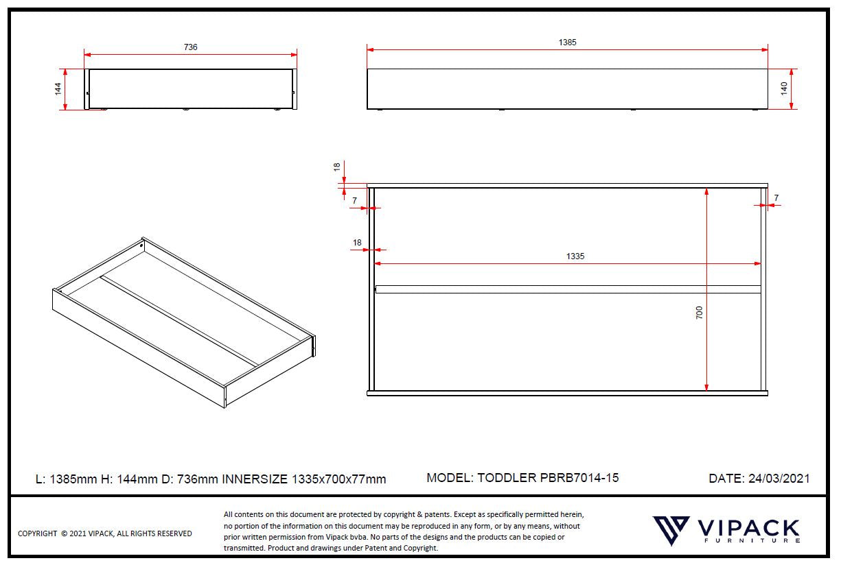 Toddler bed 70x140 with or without matching bed drawer - white