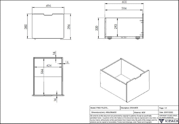 Pino halfhoogslaper inclusief 3 opbergladen 90x200 cm