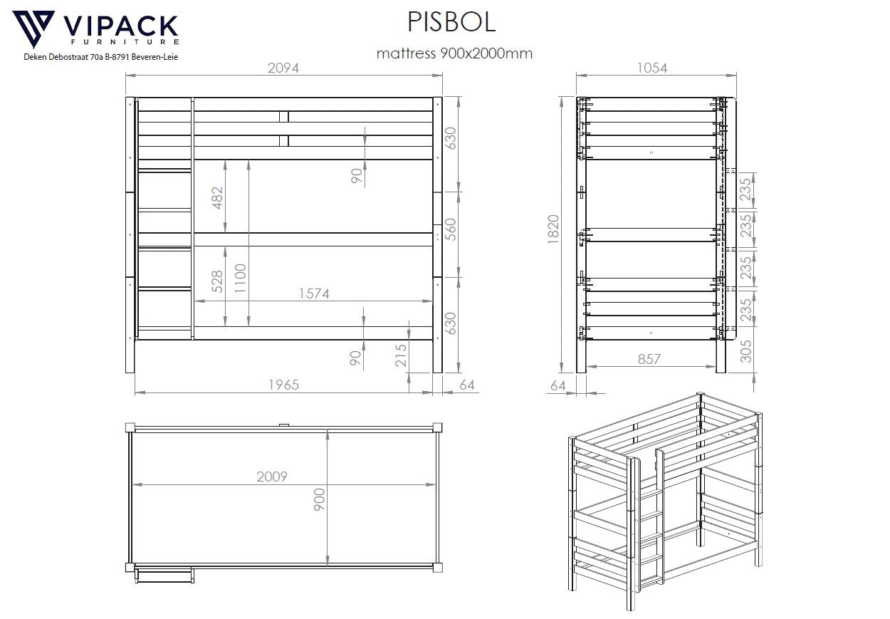Pino Stapelbed 90x200 cm - 180 cm hoog