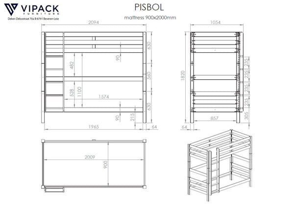 Pino Stapelbed 90x200 cm - 180 cm hoog