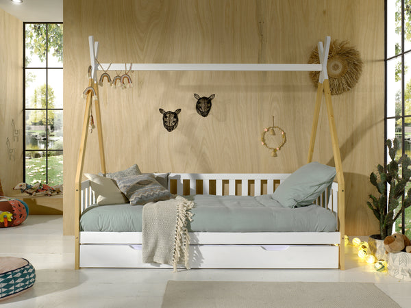 Tipi bed with fence with or without matching drawer 90x200