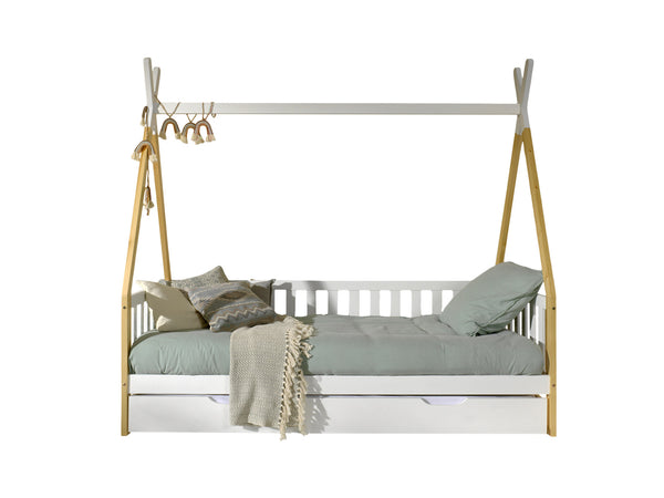 Tipi bed with fence with or without matching drawer 90x200
