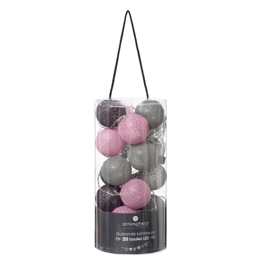 Slinger van 20 lichtbollen (380 cm) - Zwart/Roze/Grijs