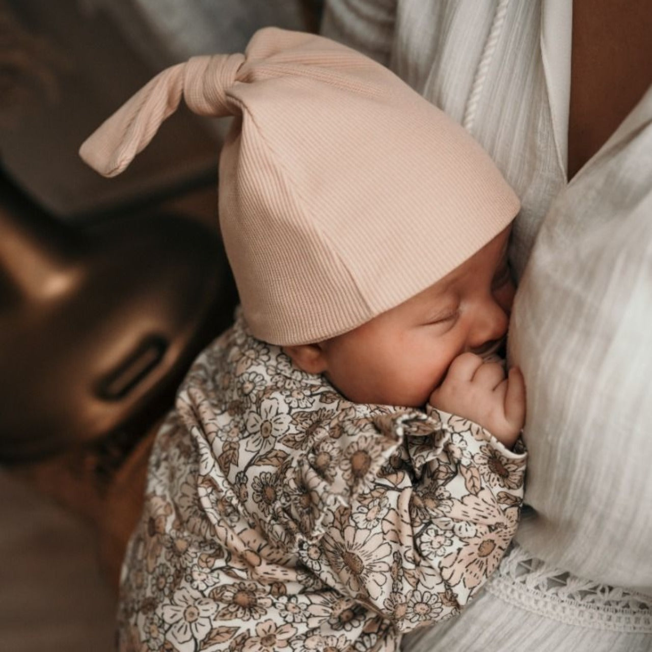 Ribbed bun hat - Rose