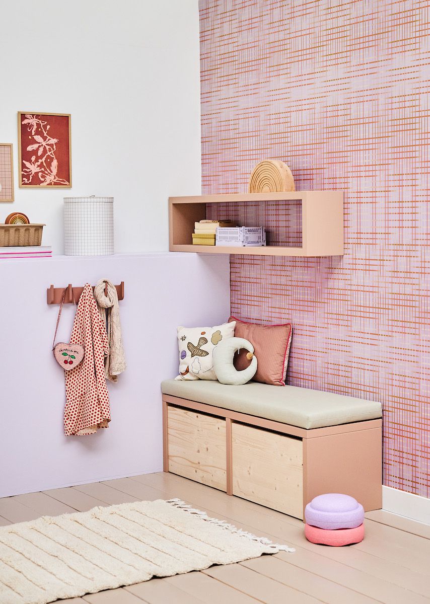 Behang Grid (blauw of roze)