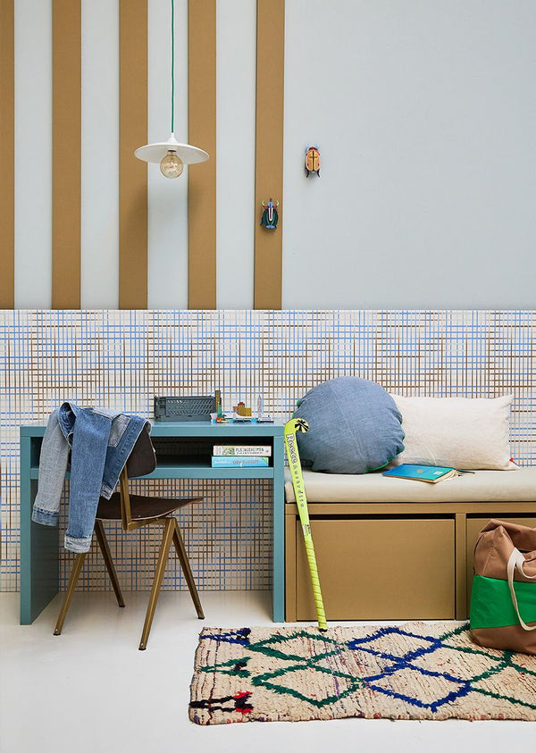 Behang Grid (blauw of roze)