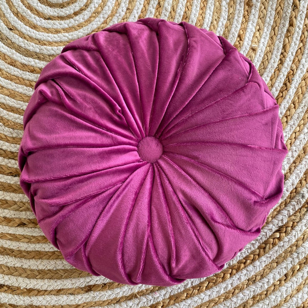 Decorative pillow bright pink/purple velvel round
