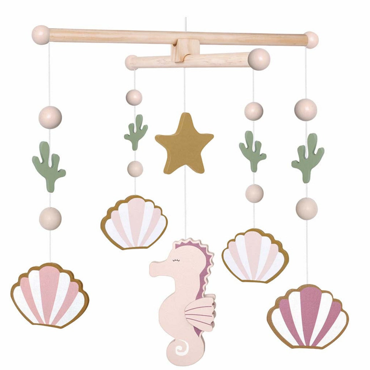 Wooden seahorse mobile
