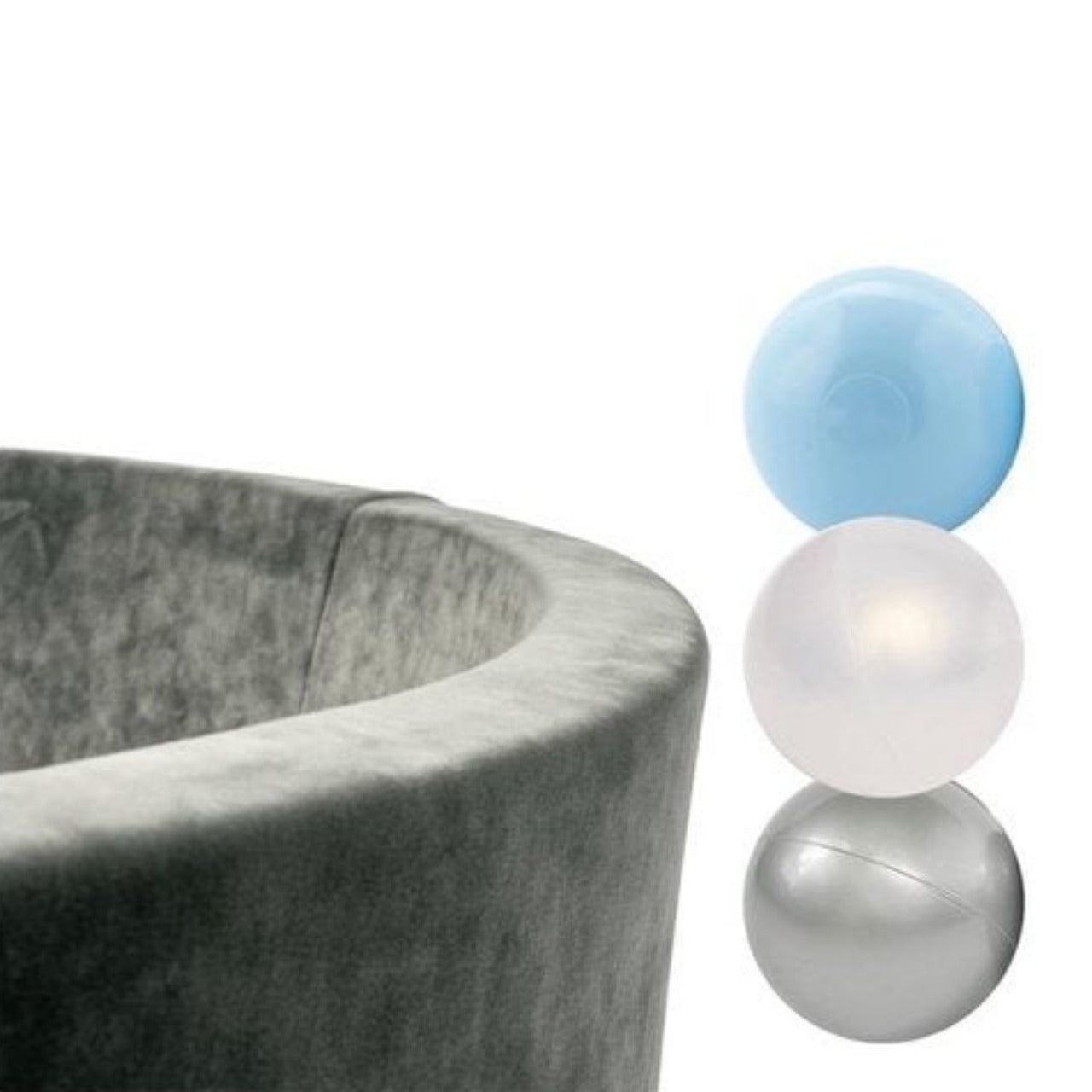 Ballenbak Velvet Grijs rond 90x30 (inclusief ballen) - Pearl/Silver/Light Blue