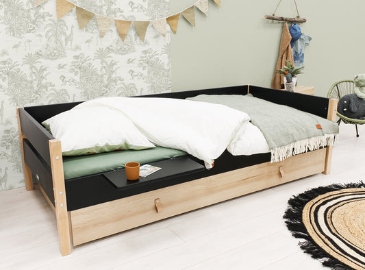 Bopita Lucas compact bed 90x200 incl sleeping and storage unit - Black/Natural