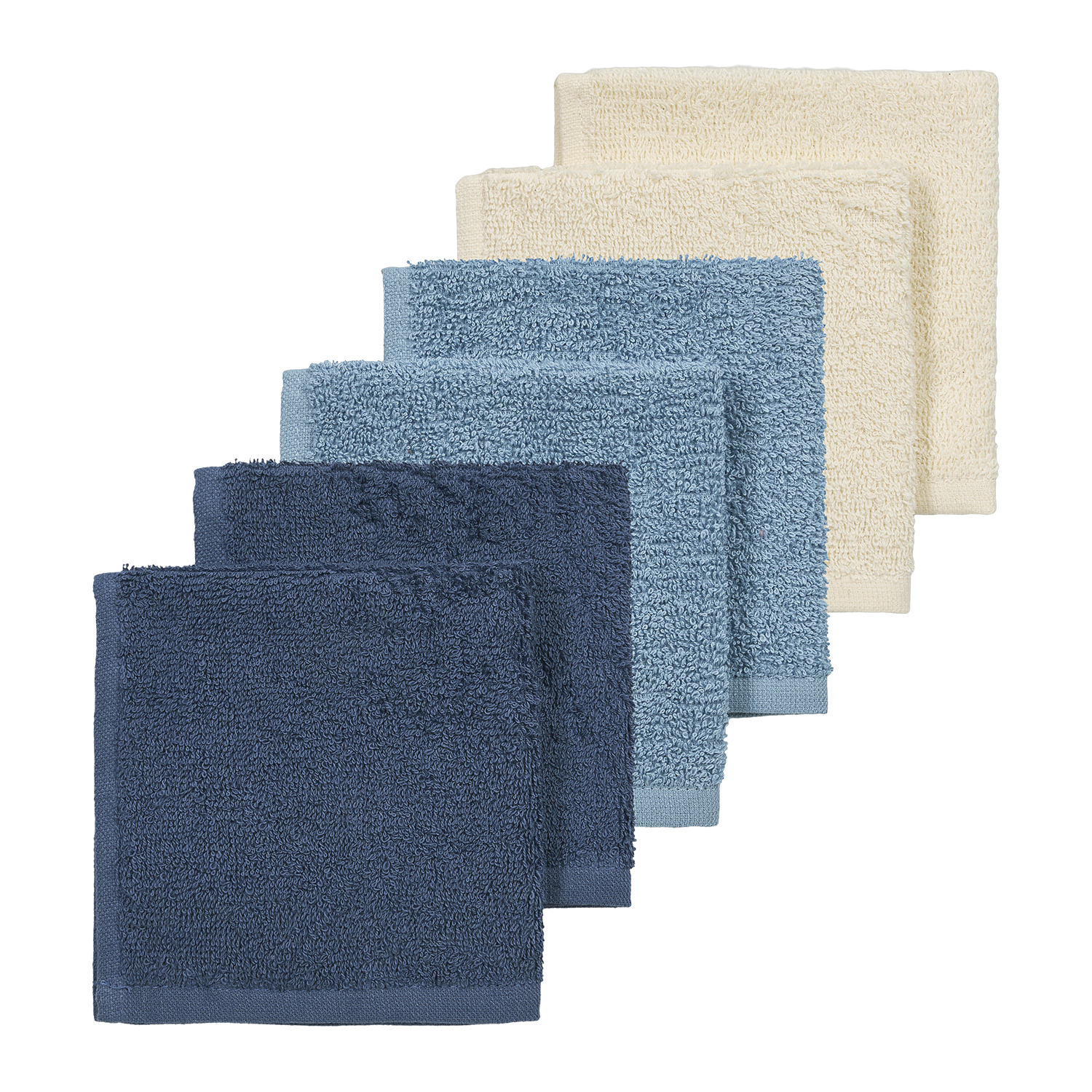 Badstof monddoekjes 6-pack - Naturel/Jeans Blue/Indigo