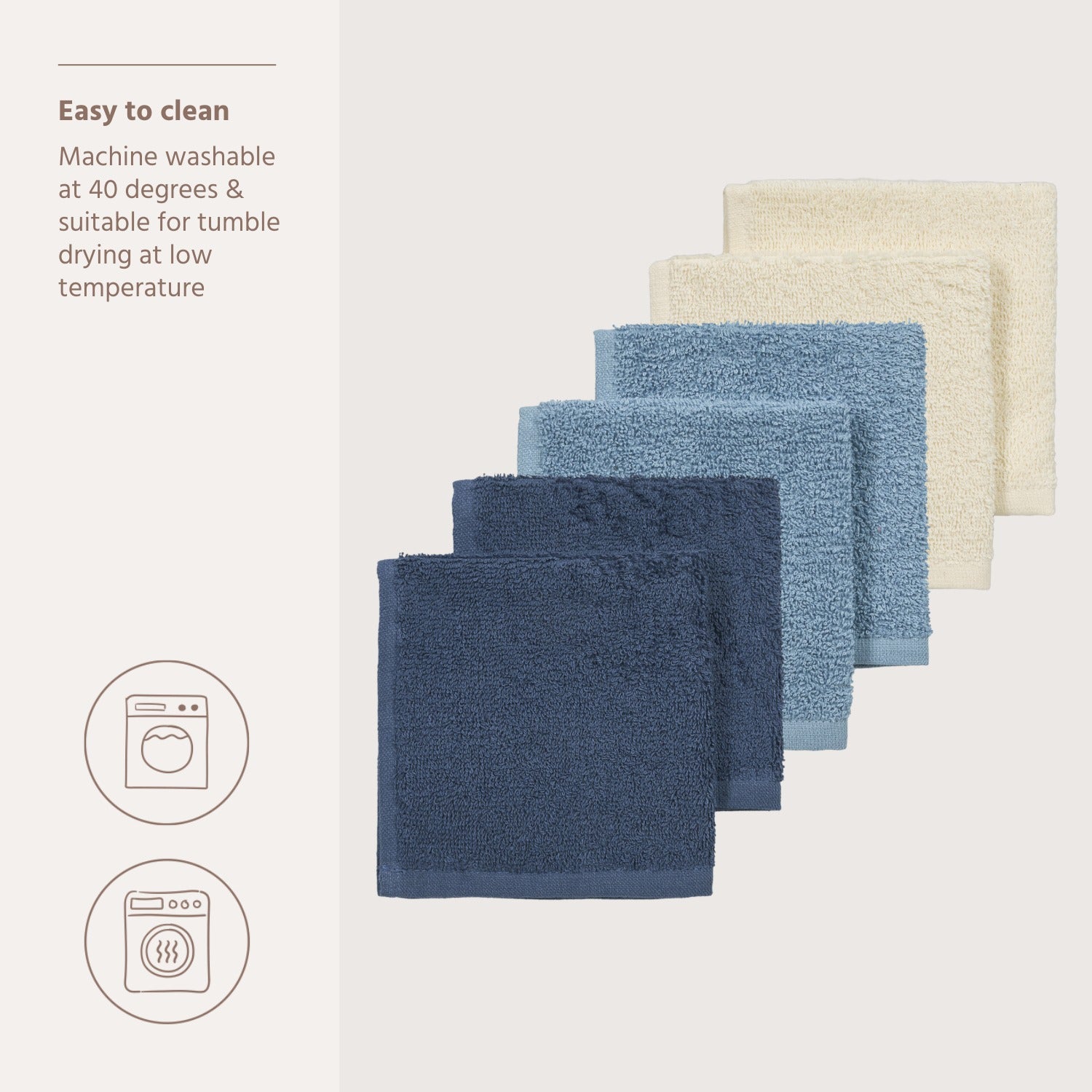 Badstof monddoekjes 6-pack - Naturel/Jeans Blue/Indigo