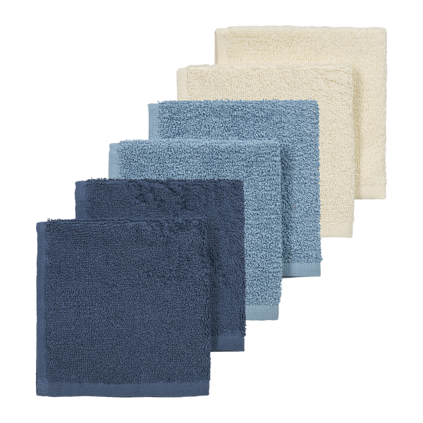 Badstof monddoekjes 6-pack - Naturel/Jeans Blue/Indigo