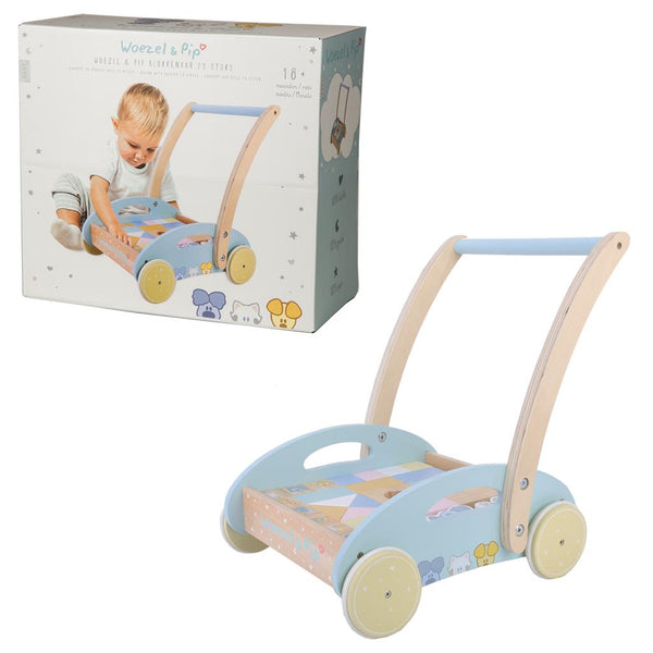 Houten baby blokkenkar van Woezel en Pip