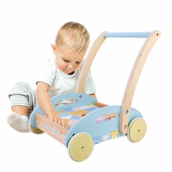 Houten baby blokkenkar van Woezel en Pip