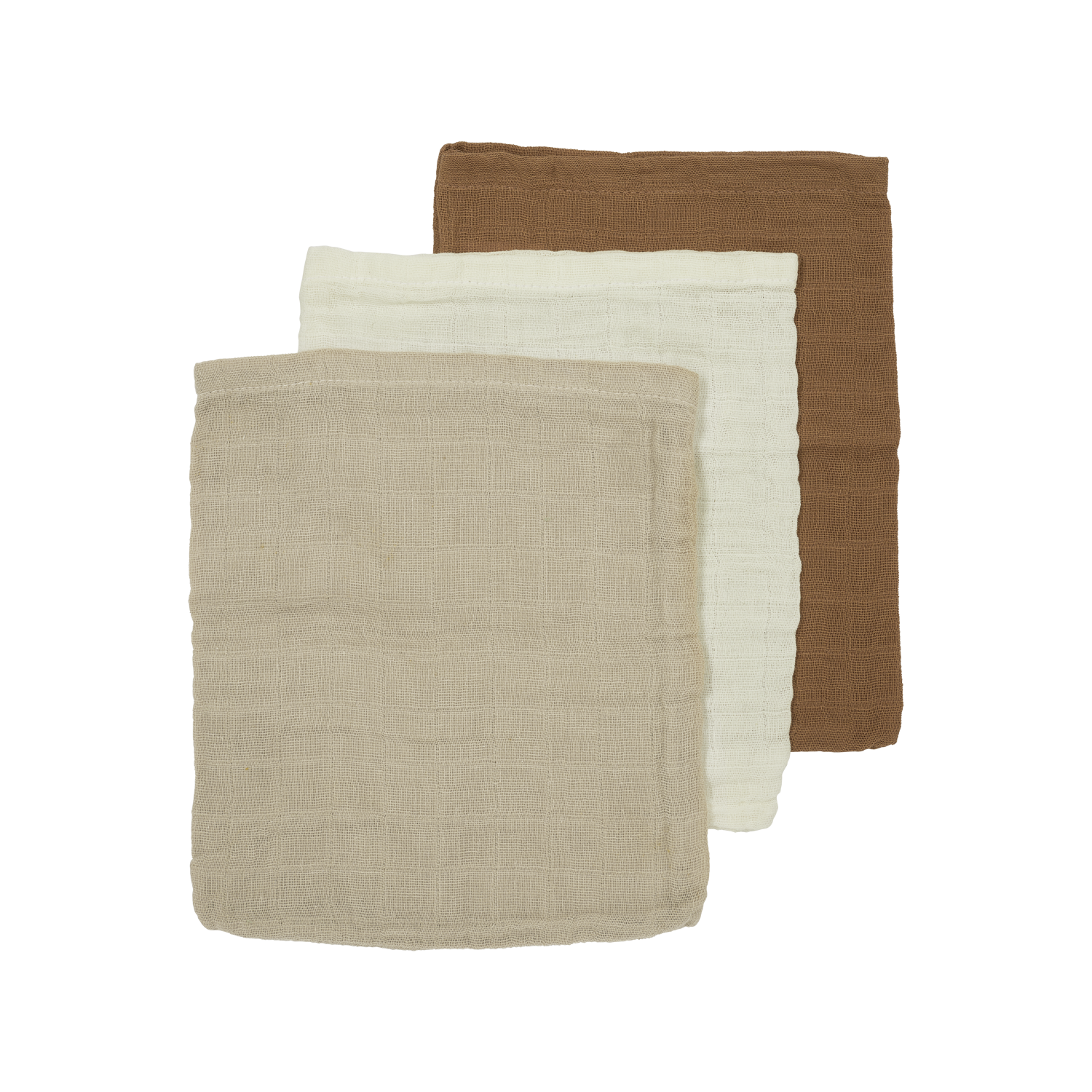 Hydrofiele washandjes 3-pack - Offwhite/Sand/Toffee