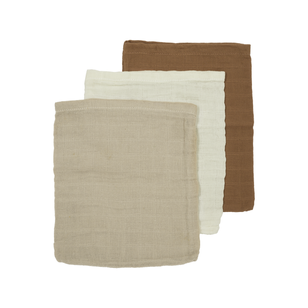 Hydrofiele washandjes 3-pack - Offwhite/Sand/Toffee