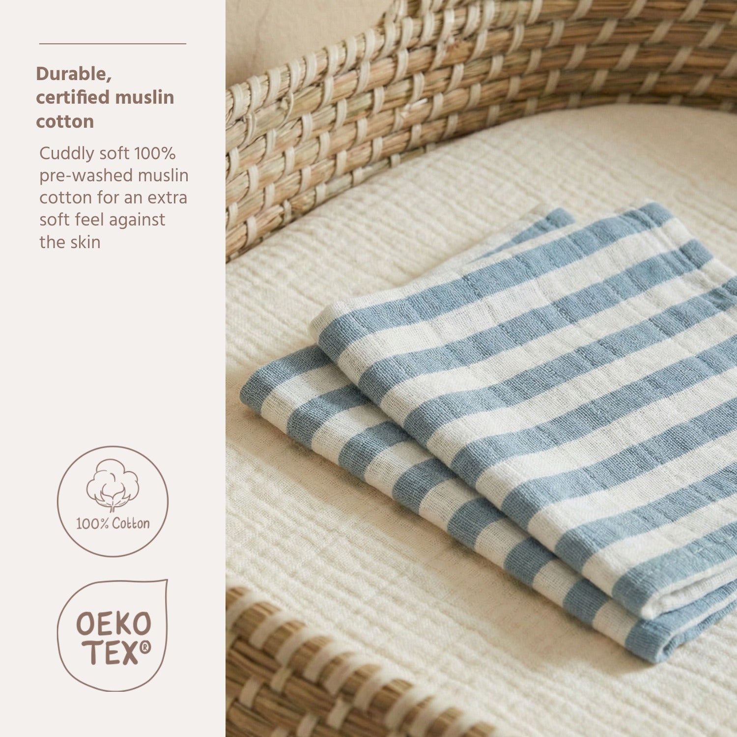 Hydrofiele doeken 2-pack - 70x70 cm - Fat Stripe Jeans Blue