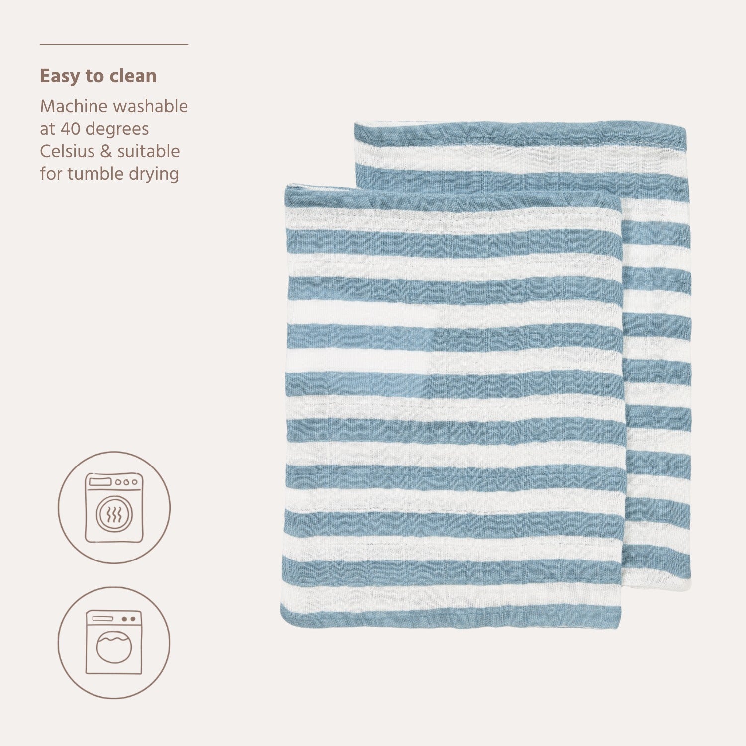 Hydrofiele washandjes 2-pack - Fat Stripe Jeans Blue