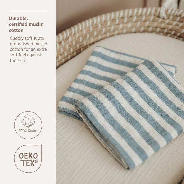 Hydrofiele doeken 2-pack - 70x70 cm - Fat Stripe Jeans Blue