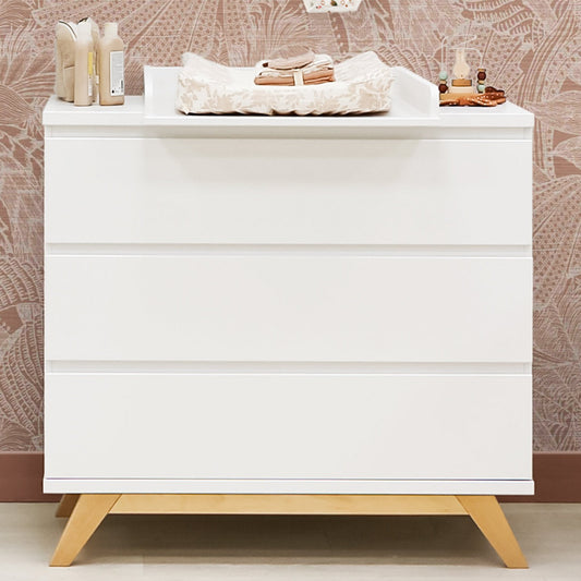 Bopita Lynn chest of drawers with 3 drawers handleless - White/Natural