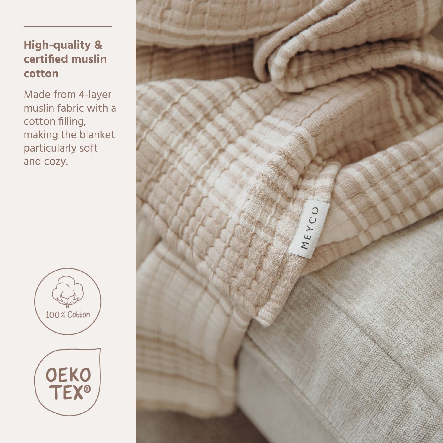 Wiegdeken pre-washed hydrofiel jacquard (75x100cm) - Stripe Sand