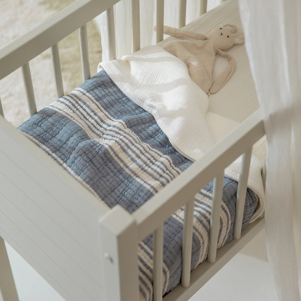 Wiegdeken pre-washed hydrofiel jacquard (75x100cm) - Stripe Indigo