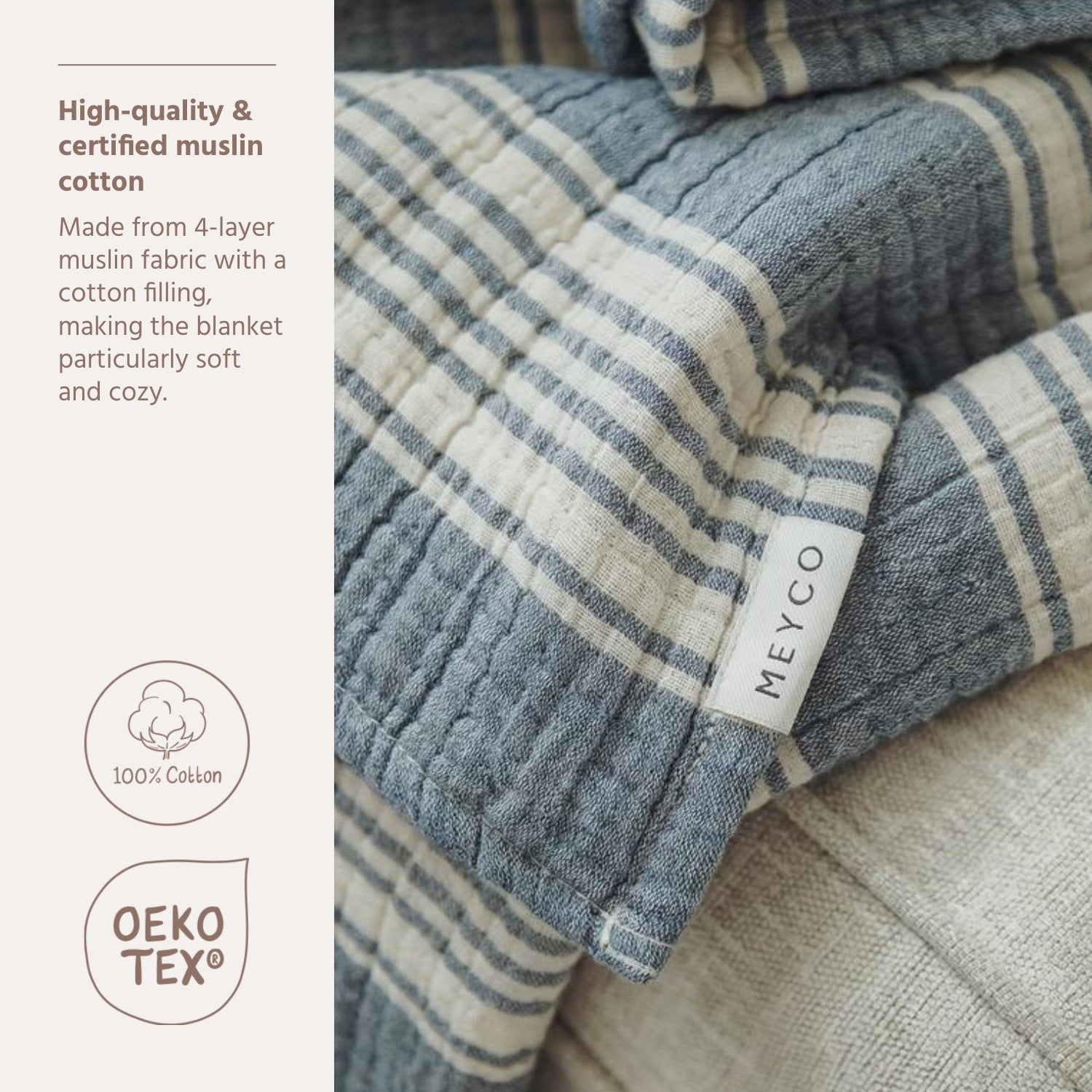 Wiegdeken pre-washed hydrofiel jacquard (75x100cm) - Stripe Indigo
