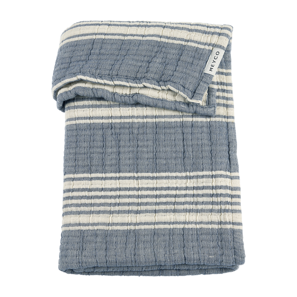 Wiegdeken pre-washed hydrofiel jacquard (75x100cm) - Stripe Indigo