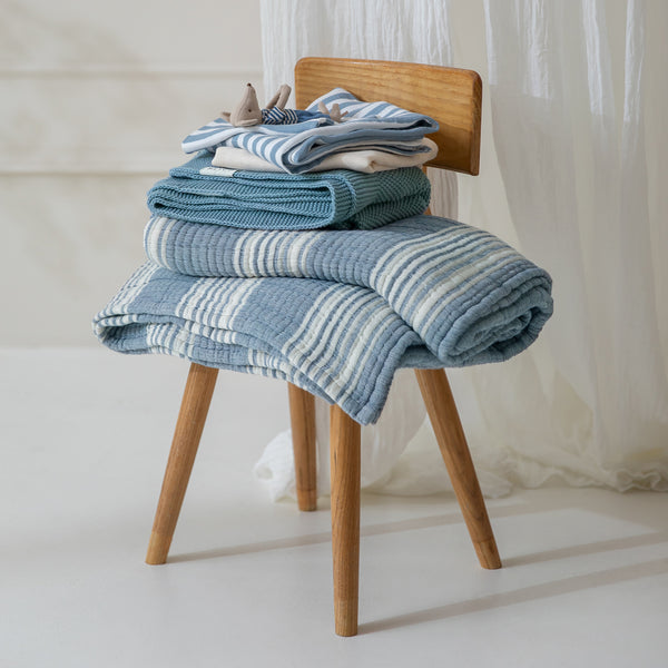 Wiegdeken pre-washed hydrofiel jacquard (75x100cm) - Stripe Indigo