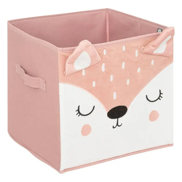 Pink storage box with pompoms