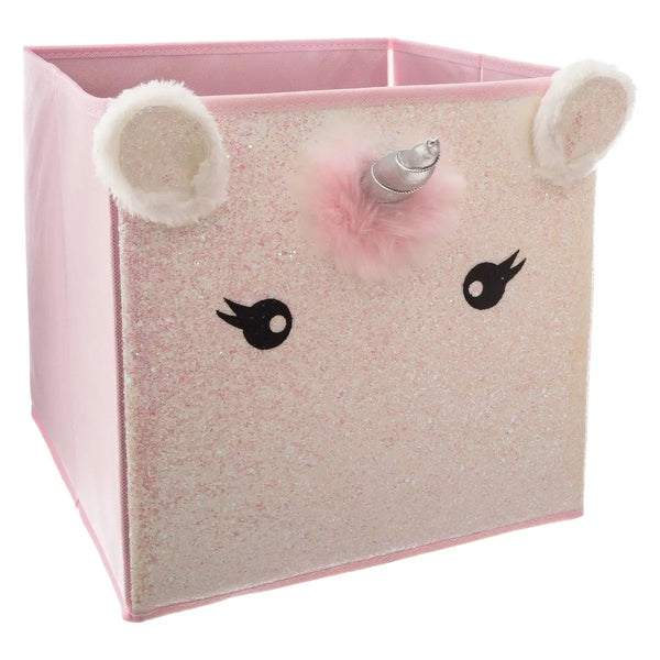 Pink storage box with pompoms