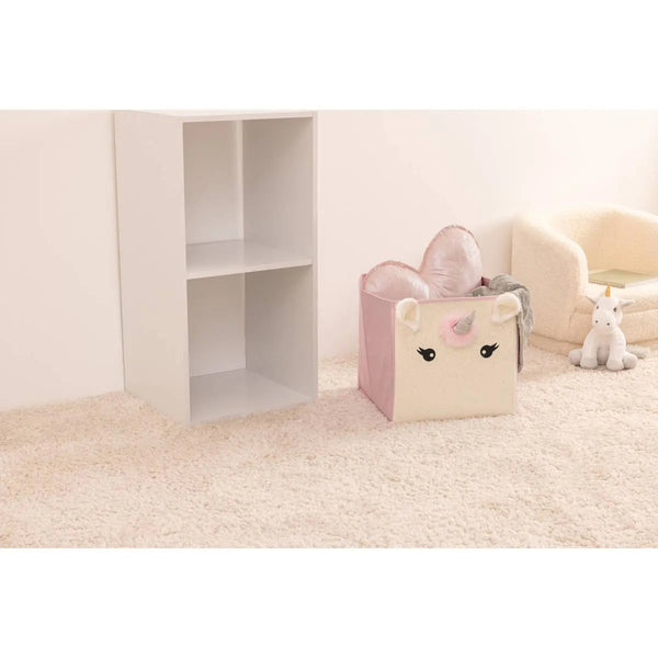 Pink storage box with pompoms