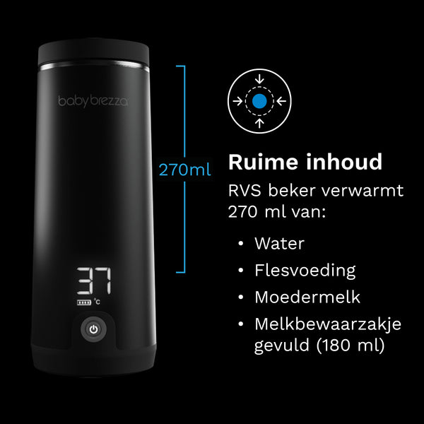 Draagbare flessenwarmer voor (moeder)melk of water