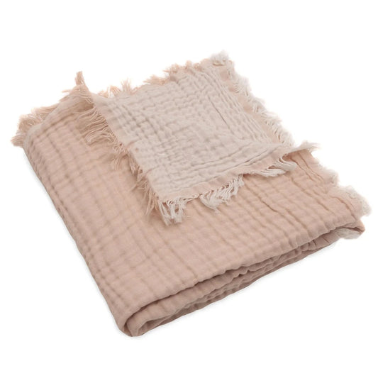 Crib blanket Fringe (120x120 cm) - Moonstone/Ivory