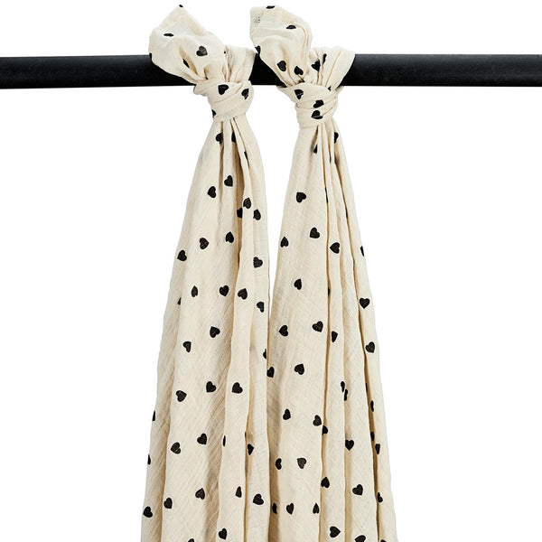 Swaddle 120x120cm 2-pack - Sweet Heart Black