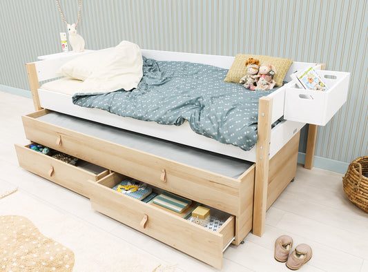 Bopita Lucas compact bed 90x200 incl sleeping and storage unit - White/Natural